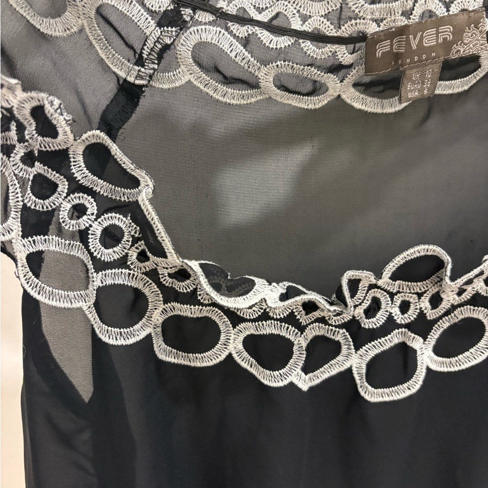 Fever Sheer Black Top with White Detailing